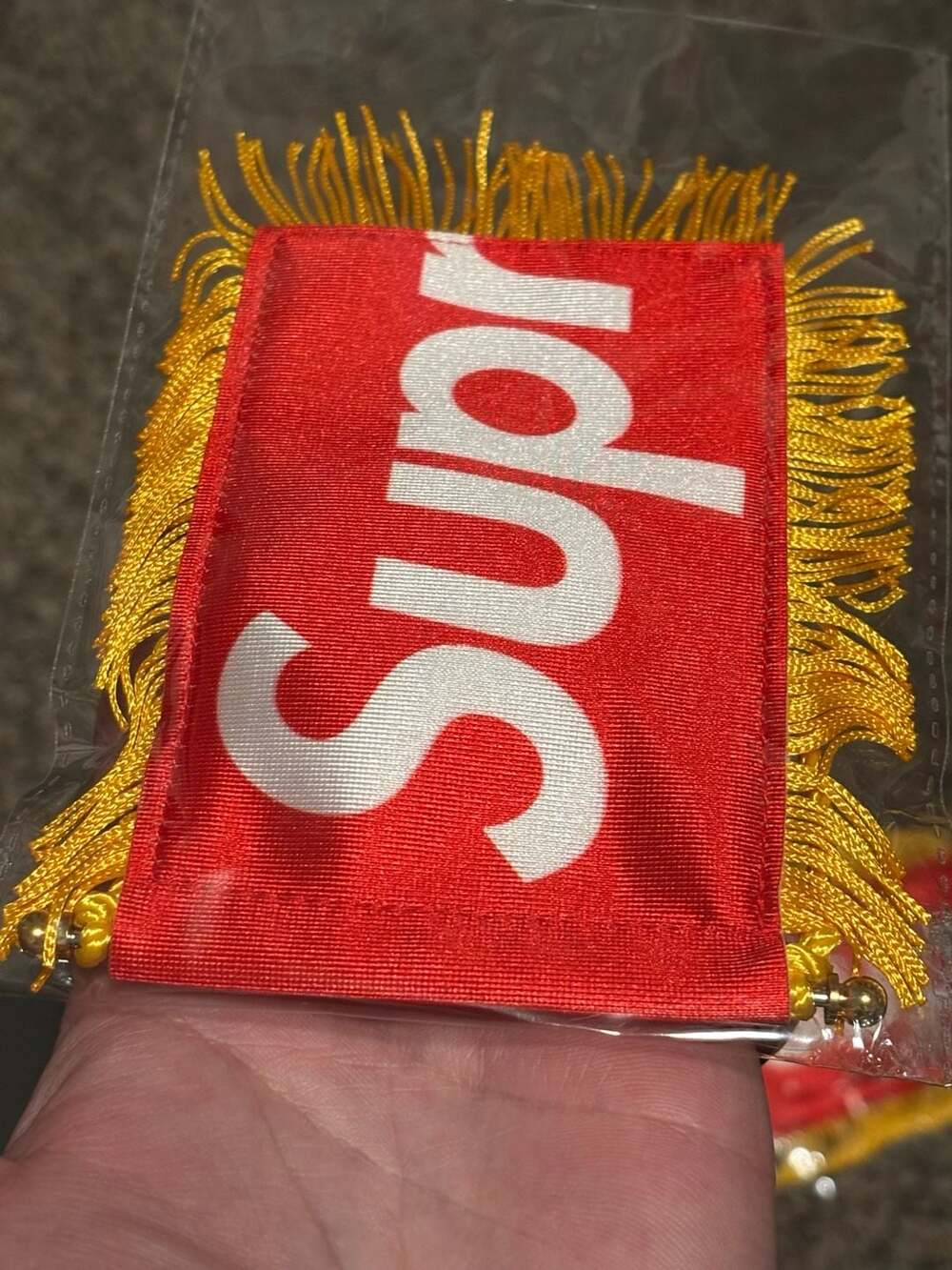 Supreme Fringed Mini Pennant Flag Red Gold